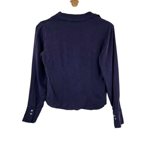 Talbots Women's Size 4 Long Sleeve Purple Front Ruffle V-Neck Blouse Pure Silk - Picture 2 of 9